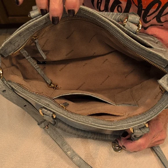 Brahmin Light Blue Croc-Embossed Satchel - Picture 3 of 3